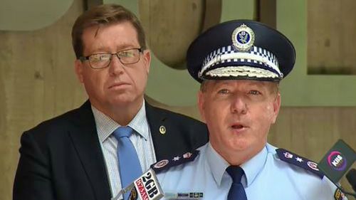 Commissioner Michael Fuller speaking at Sydney Police Centre at Surry Hills.