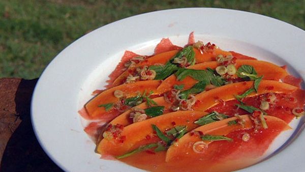 Watermelon and papaya carpaccio