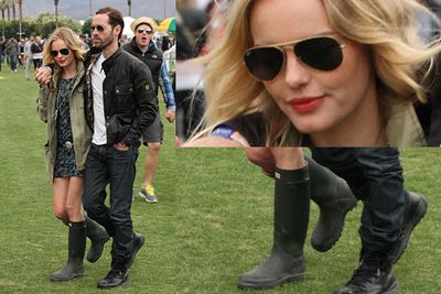 Wellies: The ultimate music festival footwear.<br/><br/>Woodstock wannabes: Hollywood stars dress up to look dressed down as they mingle with the crowd at US music festival Coachella.