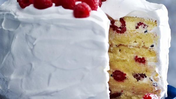 American-style raspberry and passionfruit layer cake