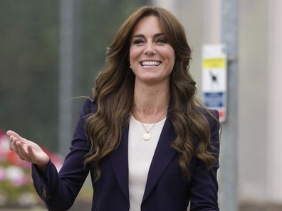 Britain's Kate, the Princess of Wales, Patron of The Forward Trust visits HMP High Down in Sutton, England, Tuesday, Sept. 12, 2023, to learn about how the charity is supporting those in the criminal justice system to manage and recover from their addictions. 