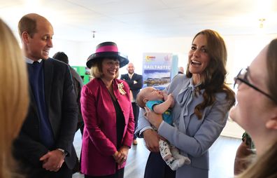 Prince William, Prince of Wales and Catherine, Princess of Wales with Vice Lord Lieutenant of County Antrim, Miranda Gordon, during a visit to Carrick Connect, a youth charity based in Carrickfergus which offers support services to local young people experiencing social or emotional difficulties, as part of a visit to Northern Ireland, on October 6, 2022 in Belfast, Northern Ireland 