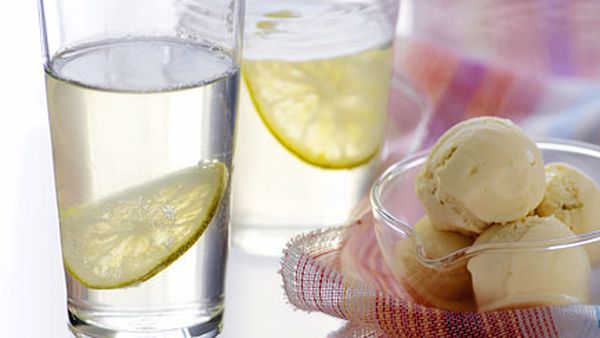 Gin and tonic jellies with elderflower ice-cream