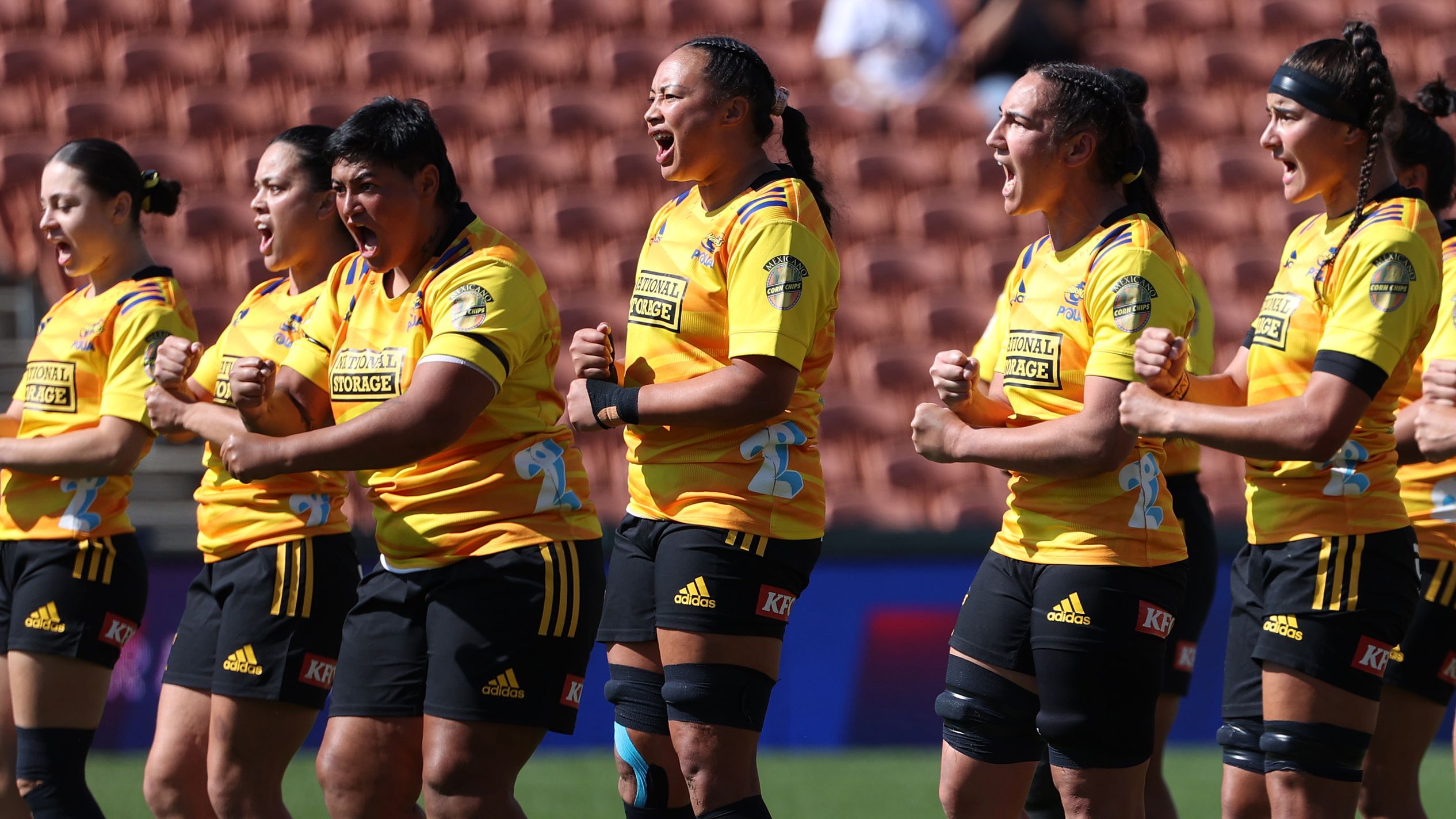 Hurricanes Poua perform a haka during the 2023 Super Rugby Aupiki playoff.
