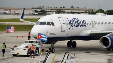 JetBlue Flight 386 departs for Cuba from Fort Lauderdale National Airport in Fort Lauderdale, Florida. (AFP)
