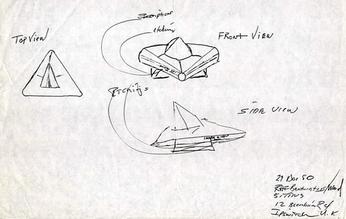 A sketch of the craft done by witness, Staff Sergeant Jim Penniston. Mr Penniston and Airman John Burroughs claimed they saw a triangular craft land in Rendlesham Forest.