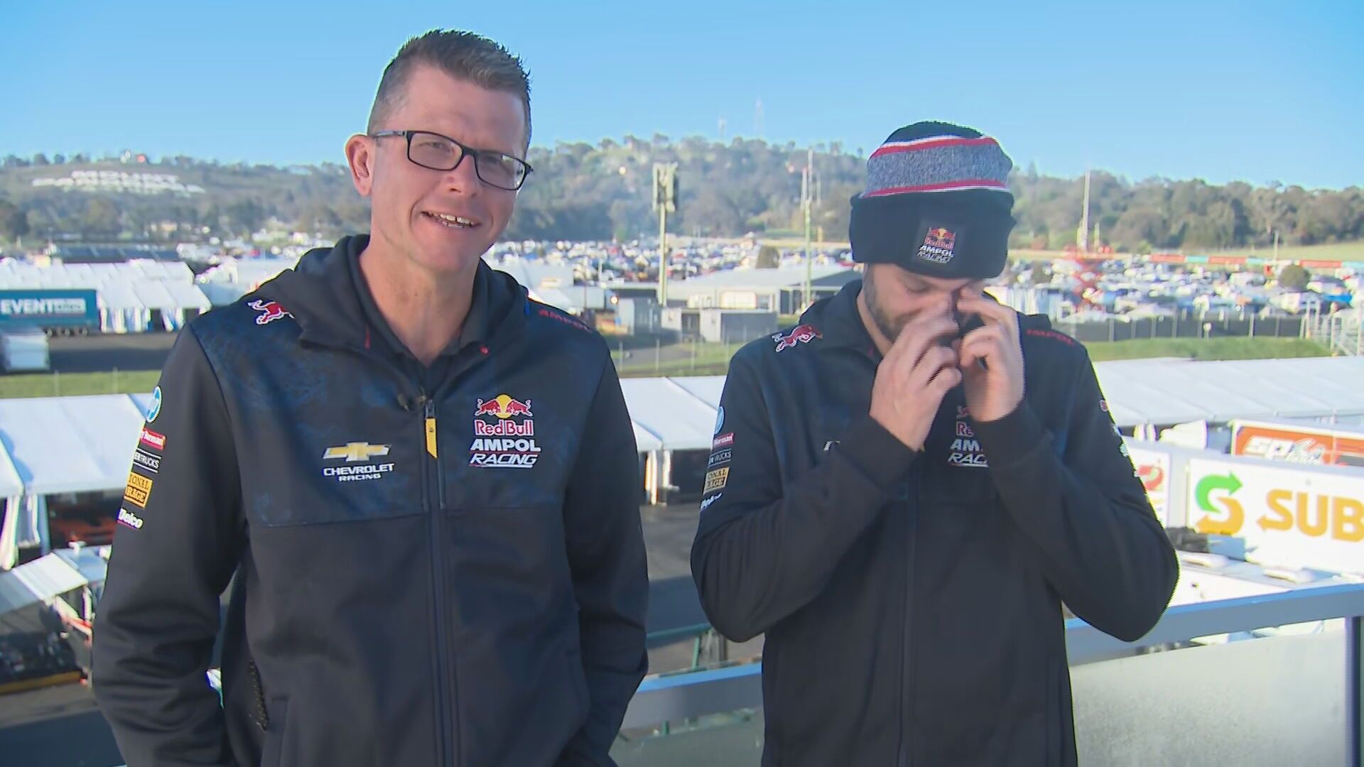 Shane van Gisbergen had to bail out of an appearance on the Today show to vomit after celebrating their win in the Bathurst 1000, leaving teammate Garth Tander to carry on alone.