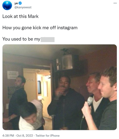 Kanye West called out Instagram CEO Mark Zuckerberg in his first tweet in two years.