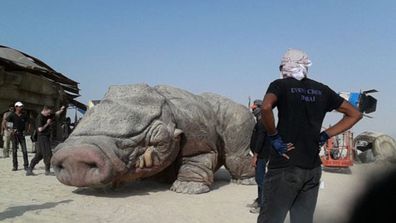 A series of pics have emerged from the uber-secretive <i>Star Wars: Episode VII</i> set in Abu Dhabi... giving fans a sneak peek of what to expect from the film. <br/><br/>From gigantic four-legged monsters to, broken-down droids check out the best behind-the-scenes snaps so far... <br/><br/>Source: Splash <br/>