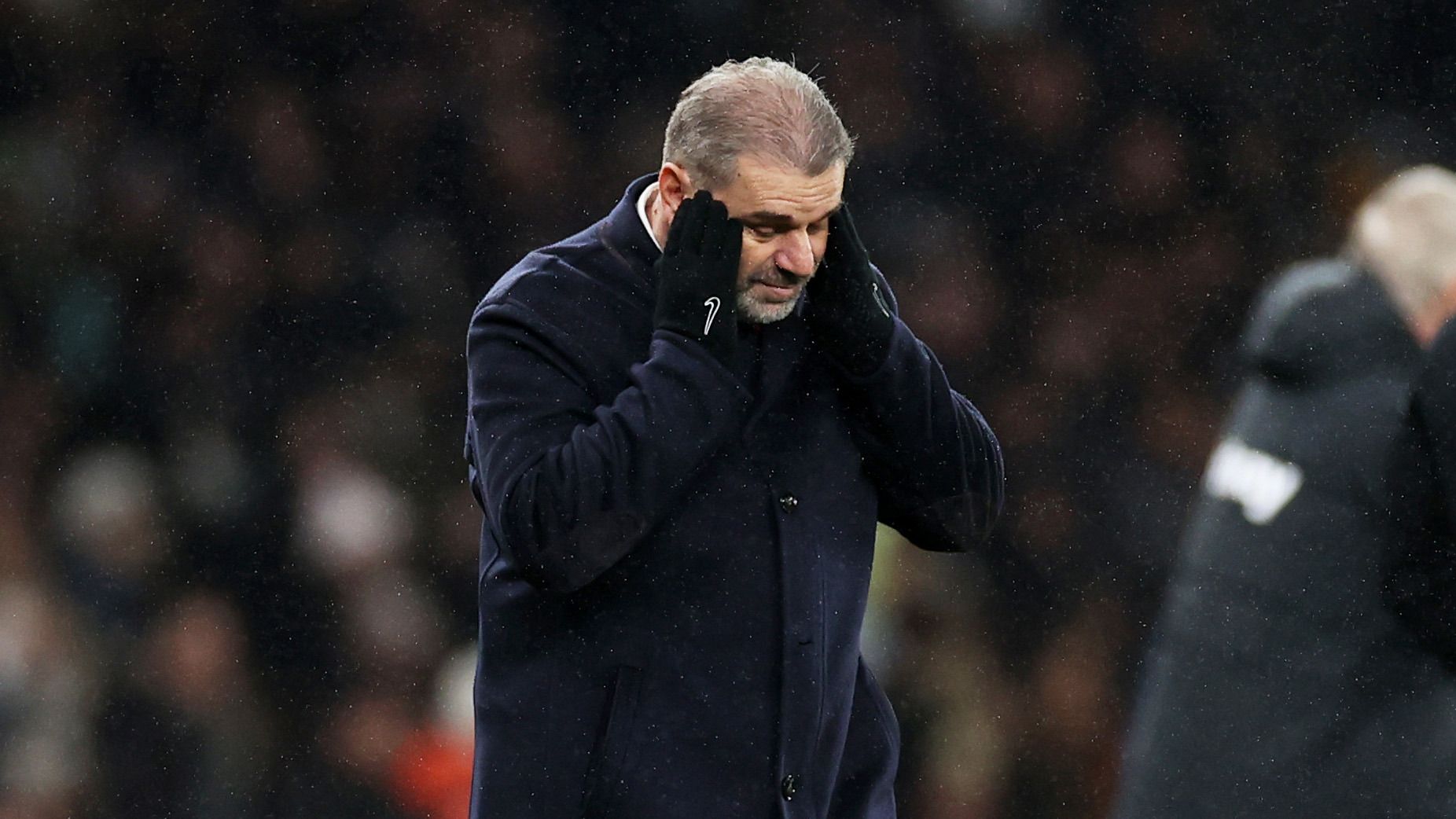 Ange Postecoglou, manager of Tottenham Hotspur, reacts during the Premier League match against West Ham United.