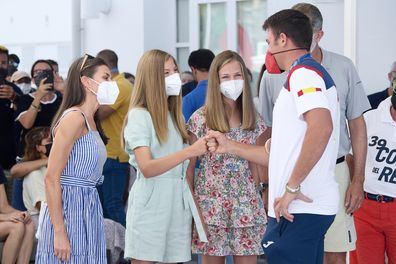 Queen Letizia, Princess Leonor and Infanta Sofia meet Olympic sailor Joan Cardona. 2021