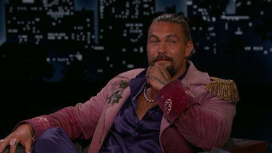 Jason Momoa strips down to traditional Hawaiian Malo on Jimmy Kimmel Live.