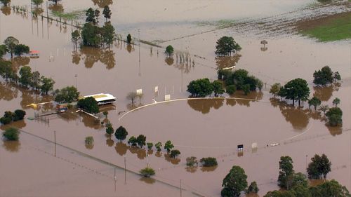 Sporting fields are completely covered by floodwaters in the Hawkesbury region.