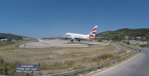 The runway at Skiathos Airport has a sign warning people to keep away from the aircraft blast, but it doesn't stop thrill-seekers looking for the ultimate selfie. 