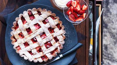 Strawberry and rose hazelnut tart