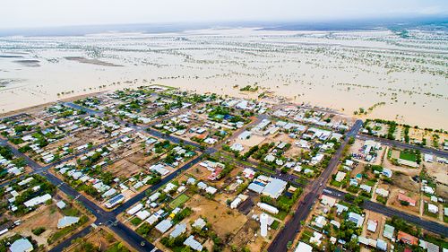 The town of Winton, isolated by floodwaters.