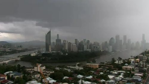 Rain over the Brisbane CBD. (9NEWS)