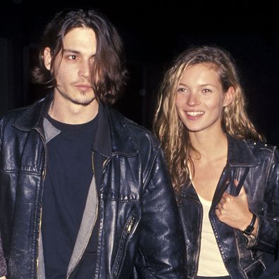 Actor Johnny Depp and model Kate Moss attend the Richard Tyler's New Fashion Collection and Screening of Johnny Depp's Directorial Debut of Short Film "Banter" in 1994 at Smashbox Studios in Culver City, California.