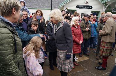 King Charles III and the Camilla, Queen Consort  meet members of the public as they attend a reception to thank the community of Aberdeenshire for their organisation and support following the death of Queen Elizabeth II at Station Square, the Victoria & Albert Halls, on 11th October, 2022 in Ballater, Scotland 