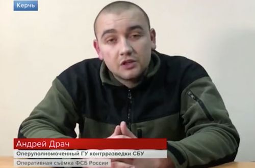 One of the three men, Andriy Drach, shown on the televised broadcast on Russian state media.