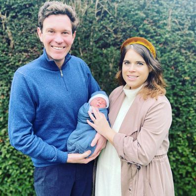 Jack Brooksbank and Princess Eugenie with their son August Philip Hawke Brooksbank