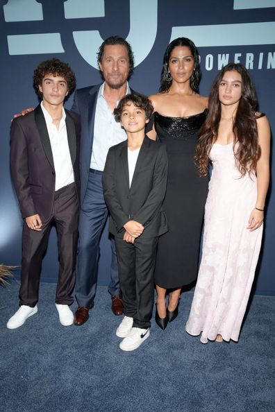 AUSTIN, TEXAS - APRIL 25: (L-R) Levi McConaughey, Matthew McConaughey, Livingston McConaughey, Camila Alves McConaughey and Vida McConaughey attend the 2024 Mack, Jack & McConaughey Gala at ACL Live on April 25, 2024 in Austin, Texas. (Photo by Amy E. Price/Getty Images)