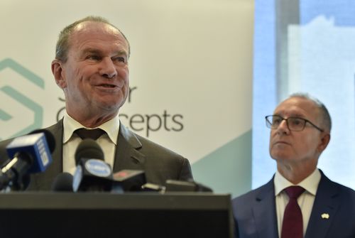 Trade Minister Martin Hamilton-Smith (left) and South Australian Premier Jay Weatherill during a jobs announcement press conference last year. (AAP)