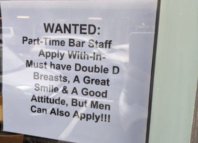 Sexist job ad spotted at New Zealand bar