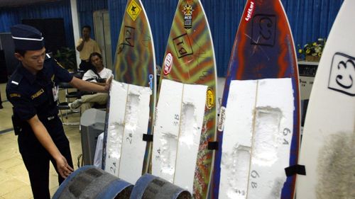 The surfboards which contained hidden cocaine parcels. Gularte was caught with eight boards in 2004. (AAP)