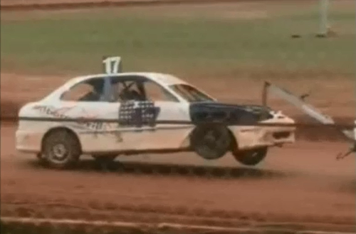 Kurtis Blackburn had a lucky escape after crashing his car into a concrete wall during a speedway race in Ellenbrook.