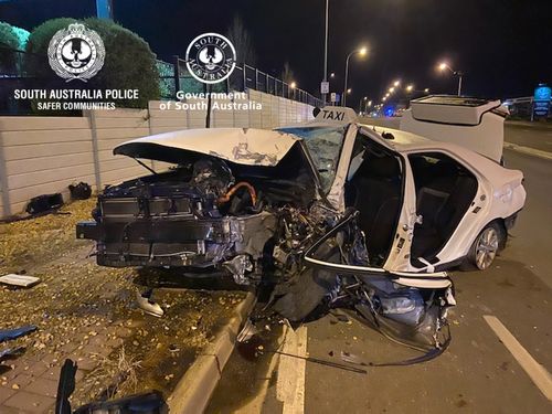 SA police and paramedics were called to the corner of Seaford Road and Main South Road after a vehicle collided with a brick wall of a business.