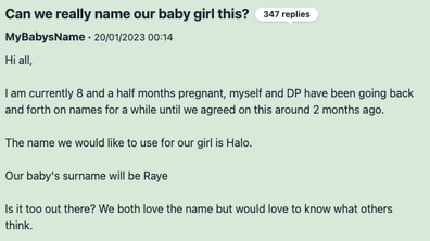 The mother-to-be faced backlash online after seeking advice on the proposed unusual baby name.