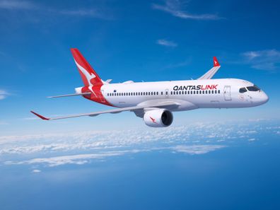 Qantas has unveiled its new Flying Art livery design on its new Airbus A220.