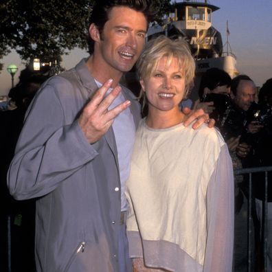 NEW YORK CITY - JULY 12:  Hugh Jackman and wife Deborra-Lee Jackman attend the world premiere of "X-Men" on July 12, 2000 at Ellis Island in New York City. (Photo by Ron Galella, Ltd./Ron Galella Collection via Getty Images)