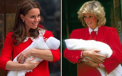 Princess Diana and Kate Middleton Duchess of Cambridge style moments - Prince Louis's birth, Prince Harry's birth