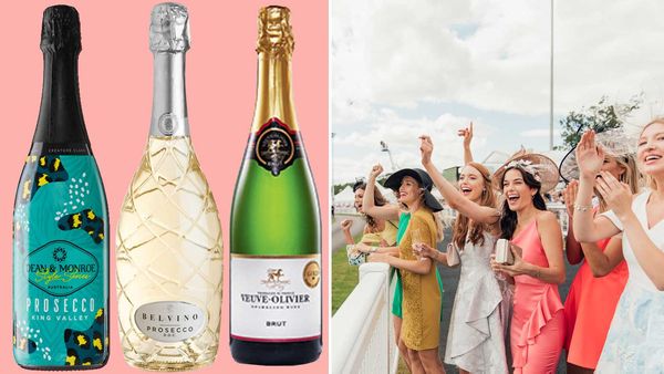 Sparkling wine / woman cheering at the horse races