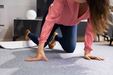 Woman Carpet Stumble Accident And Falldown In House