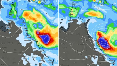 Rainfall totals of up to 300mm are expected for the region over the coming day, with a severe weather warning issued for 100km/h winds and the threat of flash flooding, before the storm moves east after Tuesday. Picture: Weatherzone.