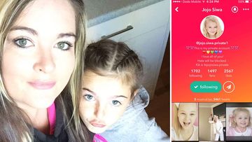 Melinda Garratt with her daughter Lilly. And (right) a screenshot of the fake JoJo Siwa profile used by a sexual predator.