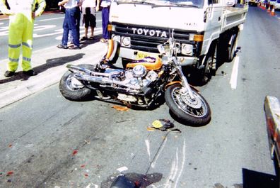 Truck and motorbike accident on Parramatta Road.