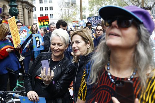 "Yes" campaigner Dr Kerryn Phelps is seen at a rally in support for marriage equality in Sydney. (AAP)