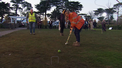 Rachel impresses everyone during a game of croquet on The Block 2022.