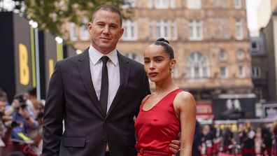 Channing Tatum and Zoe Kravitz pose for photographs at the Blink Twice premiere in London, Monday, Aug. 19, 2024. (Photo by Alberto Pezzali/Invision/AP)