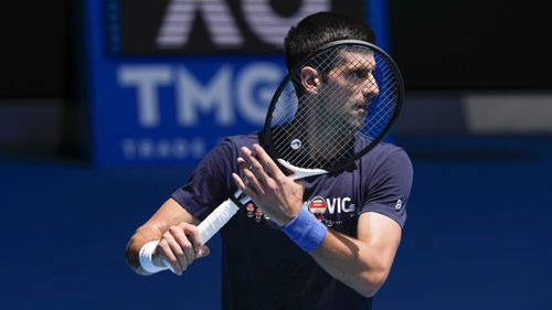 Novak Djokovic during a practice session ahead of the 2022 Australian Open at Melbourne Park.