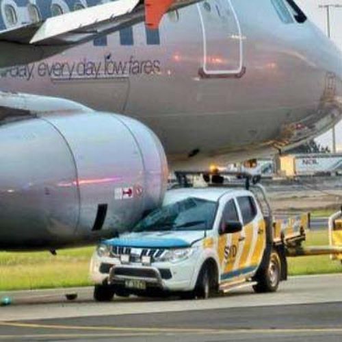 A ute collided with a Jetstar plane at Sydney Airport.