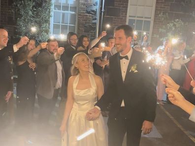 Gryan Miers and partner Gemma Creighton attend Darcy fort's wedding to Jasmine Weiss