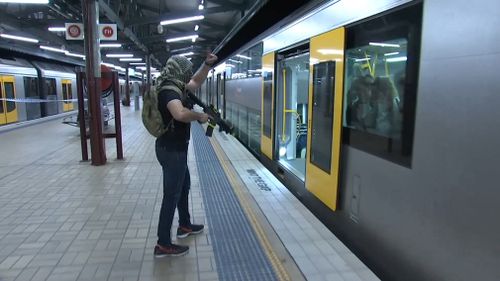 In the exercise, terrorists attacked passengers on a Sydney train. (NSW Police)