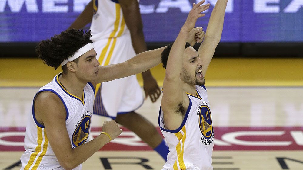 Klay Thompson (right) starred for the Warriors. (AAP)