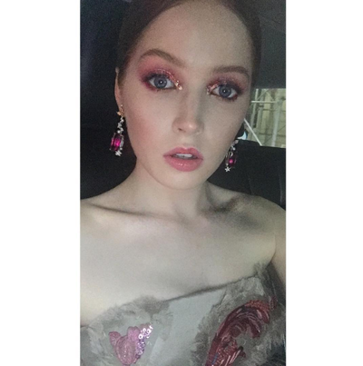 Actress Ellie Bamber in blush tones.<span class="Apple-tab-span" style="white-space: pre;">	</span>