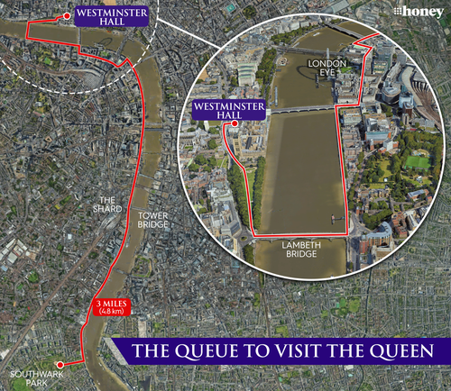 Queen Elizabeth II's death: The queue to view the Queen's coffin will stretch for kilometres through London.
